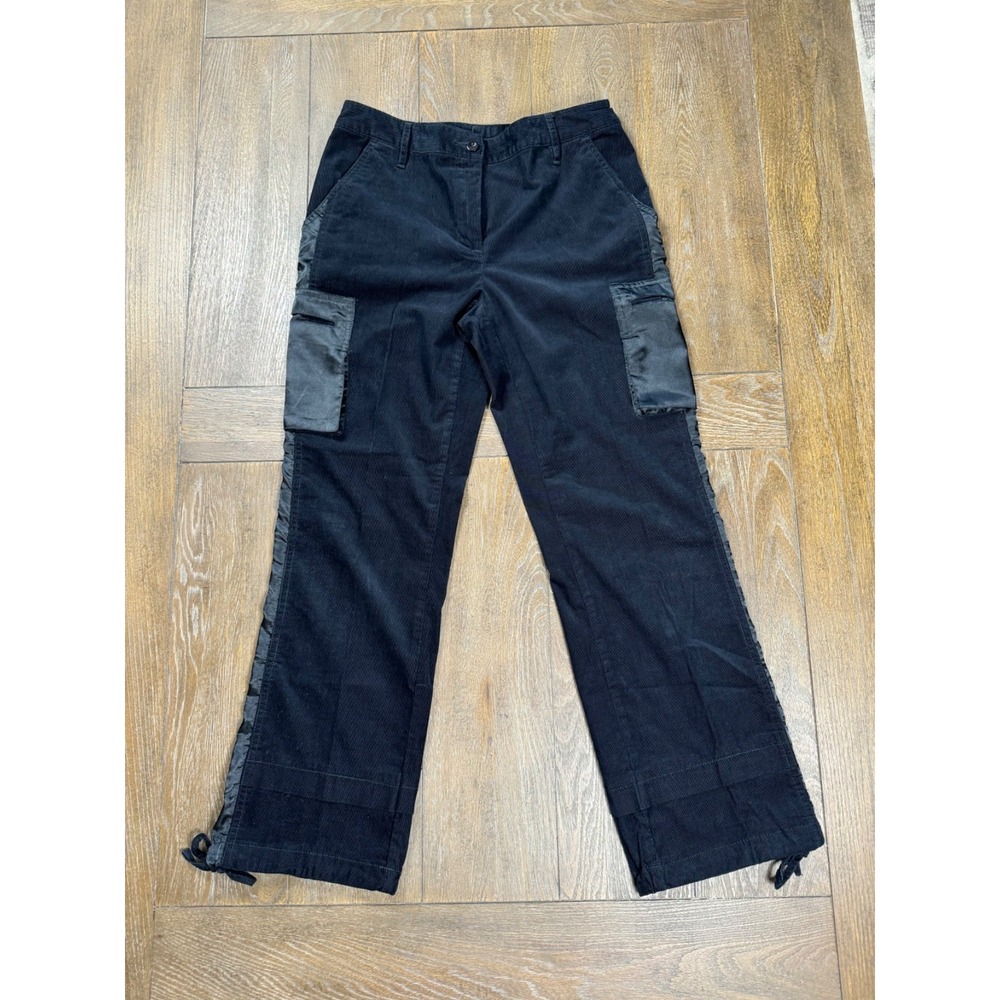 INC International Concepts Petite Cargo Pants 4P Black Corduroy Satin Trim Y2K